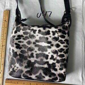 Leopard Print Shoulder Bag‎ Black Leather Strap Small Hobo Purse